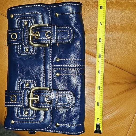 Rafe Blue Faux Leather Double Buckle Clutch Wallet - Picture 6 of 7